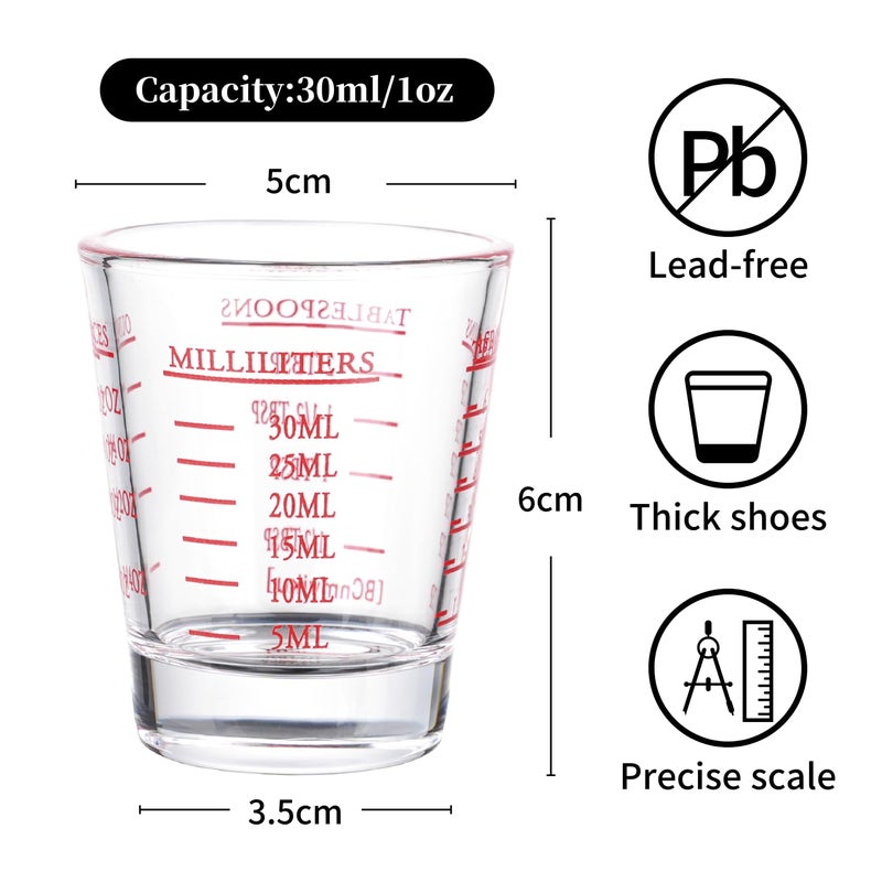 BCnmviku 4 Pack Shot Glasses Measuring cup Espresso Shot Glass Liquid Heavy Glass Wine Glass 26-Incremental Measurement 1oz, 6 Tsp, 2 Tbs, 30ml By BCnmviku (4 pack-red) - Image 2